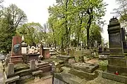 Powązki Cemetery in Warsaw, Poland. See the Powązki Cemetery Powązki Cemetery on OSM.