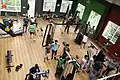indoor gymnasium; leg press area, flat bench area, free weights area, etcetera