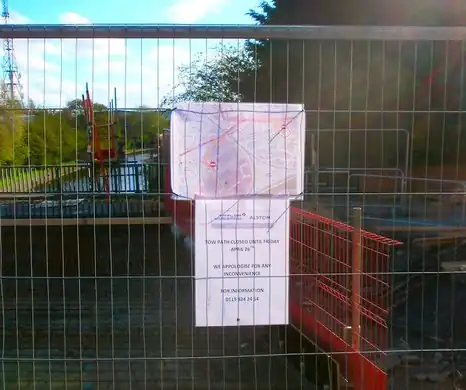 Nottingham Tram footpath diversion notice showing an OSM map