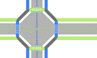 d) Path along a widened intersection