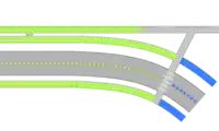 b) Path along a turning road