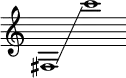 {
\new Staff \with { \remove "Time_signature_engraver" }
\clef treble \key c \major \cadenzaOn
fis1 \glissando c'''1
}
