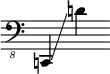 {
\override SpacingSpanner.strict-note-spacing = ##t
\set Score.proportionalNotationDuration = #(ly:make-moment 1/8)
\clef "bass_8" \omit Score.TimeSignature
\relative c,, {c!4 \glissando d''!}
}