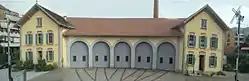 The roundhouse of the Lokremise, showing both flanking houses