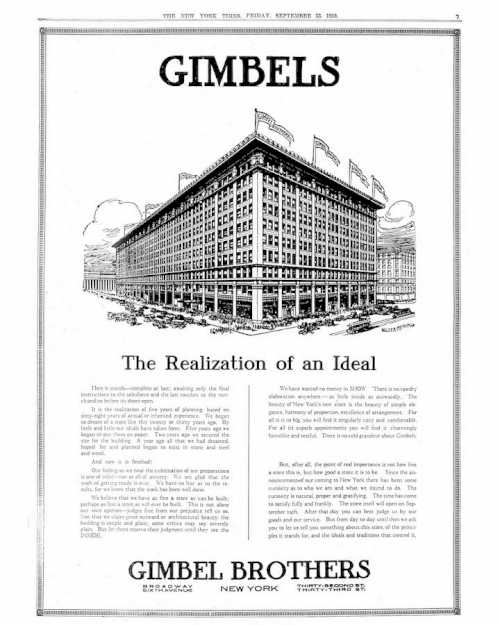 Display advertisements announcing the 1910 opening of the New York flagship store