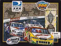The 2000 DirecTV 500 program cover, featuring Terry Labonte, Mark Martin, and Jeff Burton. Artwork by NASCAR artist Sam Bass.