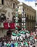 First torre de vuit amb folre and pilar de set amb folre descarregats simultaneously in history, Castellers de Vilafranca, 31/08/2006