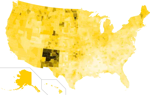 2016 United States presidential election results by county, shaded according to percentage of the vote for Libertarian candidate Gary Johnson