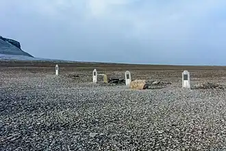 (L-R) Three graves from the lost 1845 Franklin Expedition, and a fourth from a later Franklin search expedition, 2015