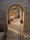The entrance walkway of Panayia Yiatrissa, looking outward.