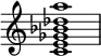 {
\override Score.TimeSignature #'stencil = ##f
\relative c' {
\clef treble \time 4/4
<c e ges bes des a'>1
} }