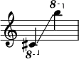 {
\override Score.SpacingSpanner.strict-note-spacing = ##t
\set Score.proportionalNotationDuration = #(ly:make-moment 1/8)
\override Score.TimeSignature #'stencil = ##f
\relative c {
\time 2/4
\ottava #-1 cis4 \glissando
\ottava #1 b''''
}
}