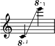 {
\override Score.SpacingSpanner.strict-note-spacing = ##t
\set Score.proportionalNotationDuration = #(ly:make-moment 1/8)
\override Score.TimeSignature #'stencil = ##f
\relative c {
\time 2/4
\ottava #-1 c4 \glissando \ottava #1 e''''
}
}