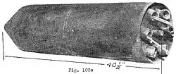 Captured 45 cm Naval Rocket. Note the venturi tubes