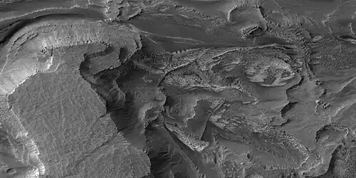 Layers and gullies in Galle Crater, as seen by HiRISE under HiWish program Location is Argyre quadrangle.