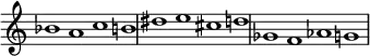 {
#(set-global-staff-size 17.5)
\override Score.TimeSignature
#'stencil = ##f
\override Score.SpacingSpanner.strict-note-spacing = ##t
\set Score.proportionalNotationDuration = #(ly:make-moment 3/1)
\relative c'' {
\time 4/1
\set Score.tempoHideNote = ##t \tempo 1 = 60
bes1 a c b!
dis e cis d
ges, f aes g
}
}