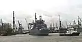 Unfinished Baden-Württemberg being towed on 10 November 2015.