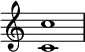 {
\override Score.TimeSignature#'stencil = ##f
\relative c' {
\clef treble
\time 4/4
\key c \major
<c c'>1
} }