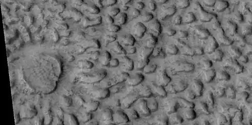 Close view of Ring-mold crater, as seen by HiRISE under HiWish program