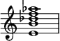 {
\override Score.TimeSignature #'stencil = ##f
\relative c' {
\clef treble \time 4/4
<e b' des f aes>1
} }