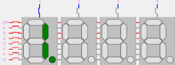 A 4-digit display scanning by columns to make the number 1.234