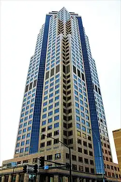 801 Grand pictured from the corner of 8th Street and Grand Avenue