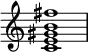 {
\override Score.TimeSignature #'stencil = ##f
\relative c' {
\time 4/4
<c e gis b fis'>1
}
}