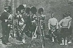 An early photo, taken at Scutari, of officers and men of the 93rd Highland Regiment, shortly before their engagement in the Crimean War, 1854.