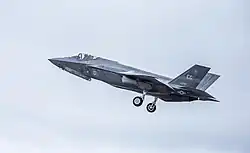 A F-35A Lightning II of the 33rd Fighter Wing takes off to conduct sorties at Eglin Air Force Base during 2017.
