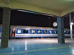 A passenger train in Nishapur train station, 2020.