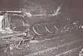 The overturned locomotive.