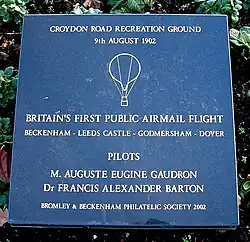 Plaque commemorating airmail balloon flight