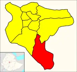 Akaky Kaliti (red) within Addis Ababa