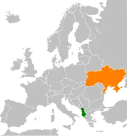 Map indicating locations of Albania and Ukraine