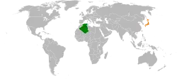Map indicating locations of Algeria and Japan