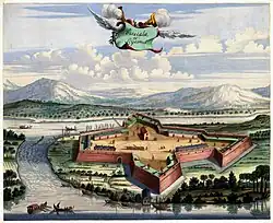 Antique print of the Batticaloa Fort by Baldaeus, 1672