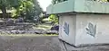 Leaf stencil on bench, Spanish Bridge, Hagåtña, Guam