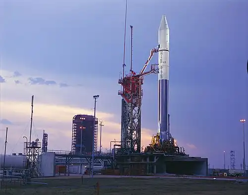 An Atlas-Centaur at LC-36A prior to the launch of Pioneer 10.