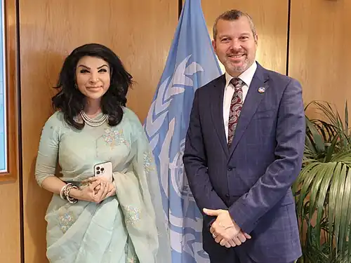 Saida Muna Tasneem, the high commissioner of Bangladesh to the United Kingdom, in a pastel green muslin Sari