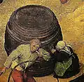 Shouting into a barrel from a hole