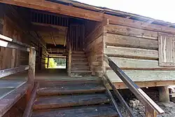 Looking through the breezeway inside the dog trot Autrey House with rooms on each side.