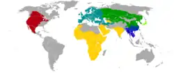 alt=Mustelid badger ranges Honey badger (Mellivora capensis) American badger (Taxidea taxus) European badger (Meles meles) Asian badger (Meles leucurus) Japanese badger (Meles anakuma) Chinese ferret-badger (Melogale moschata) Burmese ferret-badger (Melogale personata) Javan ferret-badger (Melogale orientalis) Bornean ferret-badger (Melogale everetti)
