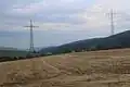 Crossing of single phase AC powerline Borken-Bebra ( tower on the right) with single phase AC powerline Fulda-Körle ( tower on the left)