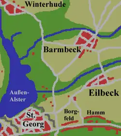 Map, situation in the north-east of Hamburg around 1800