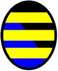 3 bars—Per bend sable and azure; three bars or—Kenan, Scotland