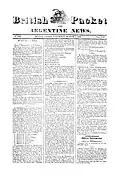 Cover of the British Packett with news about the military bands of the army of Rosas