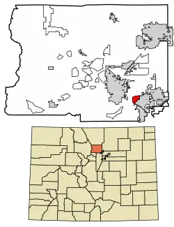 Location of the Paragon Estates CDP in Boulder County, Colorado
