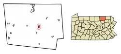 Location of Towanda in Bradford County, Pennsylvania
