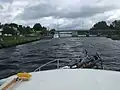 a view of a multi span bridge from a boat