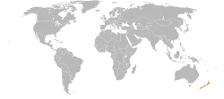 Map indicating locations of Brunei and New Zealand